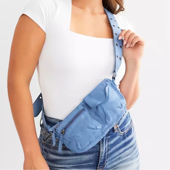 Free People Handbags - Free People blue Wade Leather Sling Purse